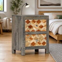 Grey Bedside Cabinet Made of Solid Mango Wood