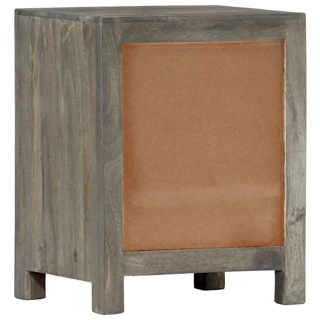 Bedside Table Grey Solid Mango Wood 2 Drawers Mid-Century Inspired Nightstand