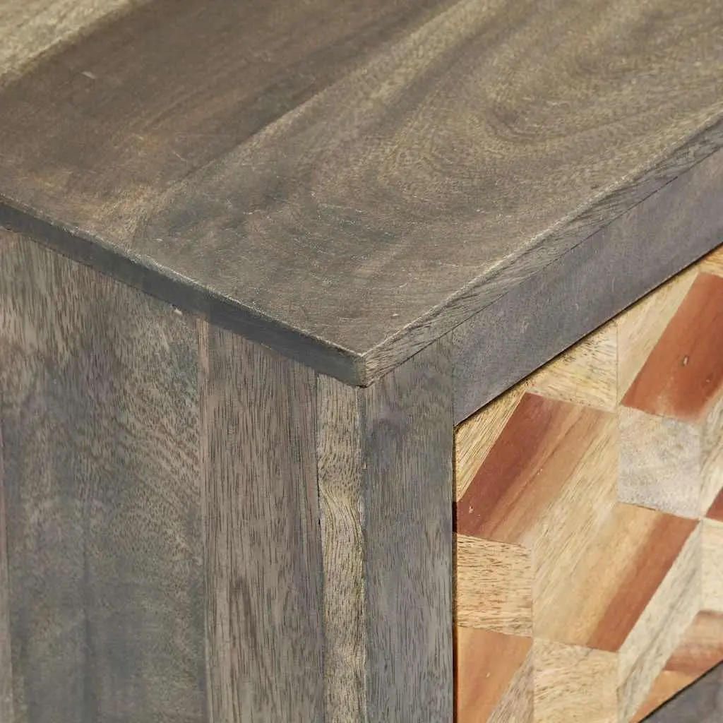 Bedside Table Grey Solid Mango Wood 2 Drawers Mid-Century Inspired Nightstand