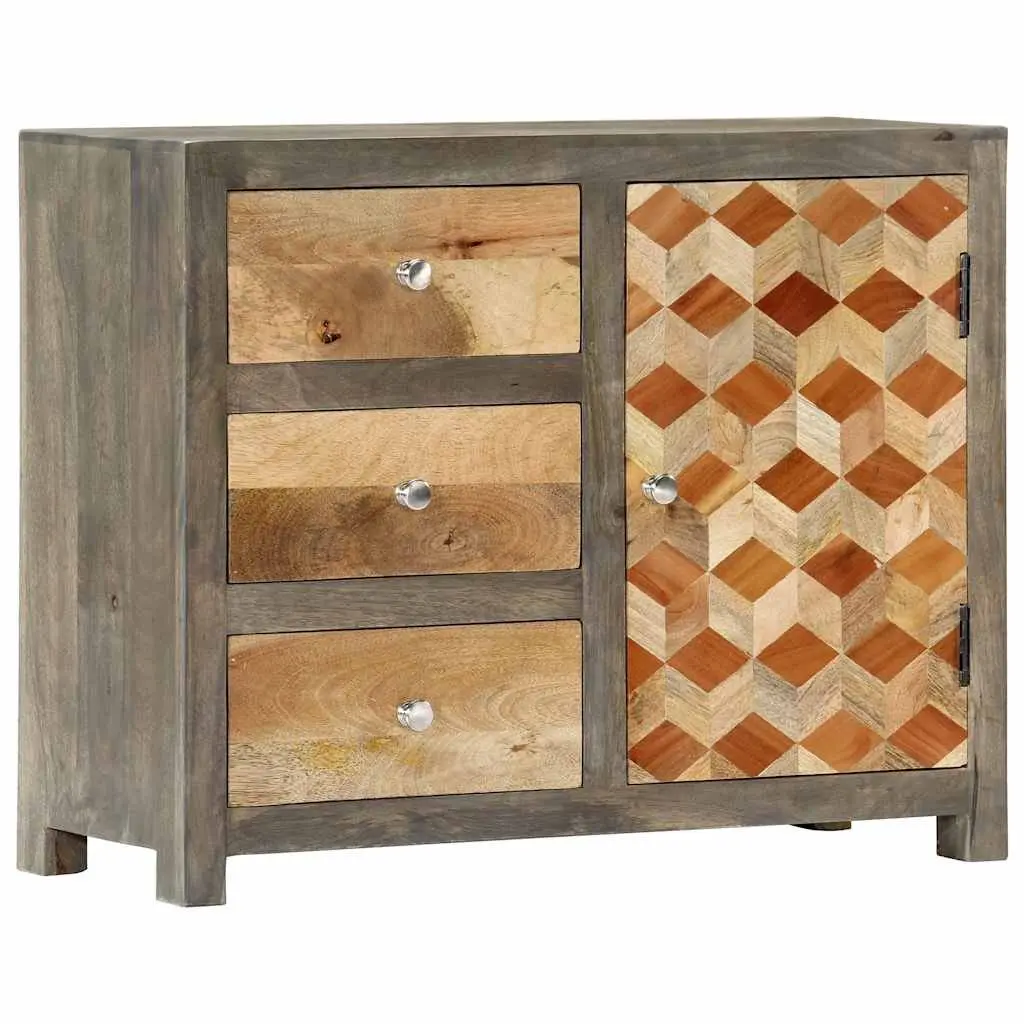 Side Cabinet Solid Mango Wood Storage Sideboard with Door Drawers Mid-Century