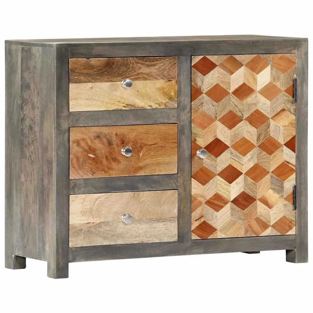 Side Cabinet Solid Mango Wood Storage Sideboard with Door Drawers Mid-Century