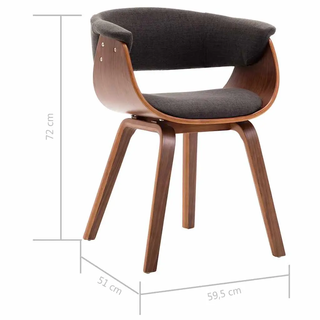 Ergonomic Dining Chair Grey Fabric Upholstered Bent Wood Frame for Kitchen and Dining Room