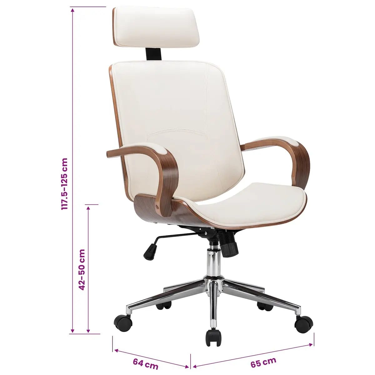 Swivel Office Chair with Headrest Cream Faux Leather Bentwood Frame Adjustable