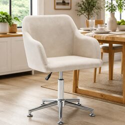 Swivel Dining Chair Cream Fabric Ergonomic Kitchen Lounge Seat Height Adjustable