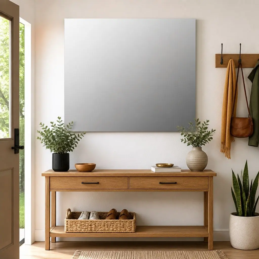 Frameless Rectangular Wall Mirror 70x50 cm Silver Glass Home Decor Reflective