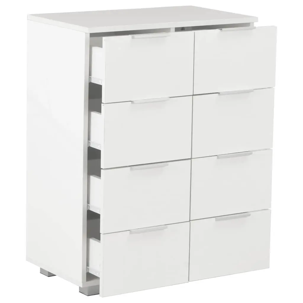 8-Drawer High Gloss White Sideboard Storage Cabinet Engineered Wood Bedroom Furniture