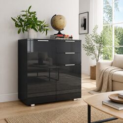 Sideboard High Gloss Black Storage Cabinet 2 Drawers 2 Doors Engineered Wood