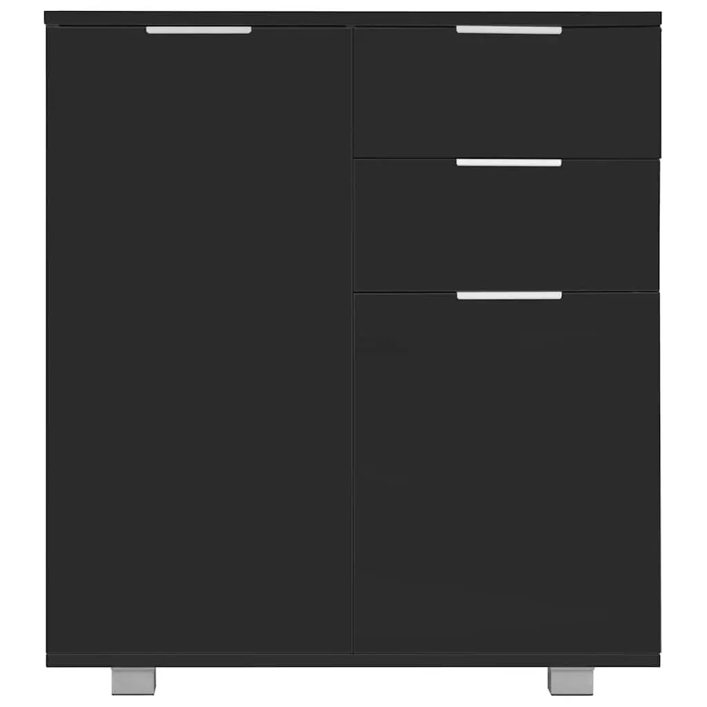 High Gloss Black Sideboard Engineered Wood 2 Doors 2 Drawers Storage Cabinet