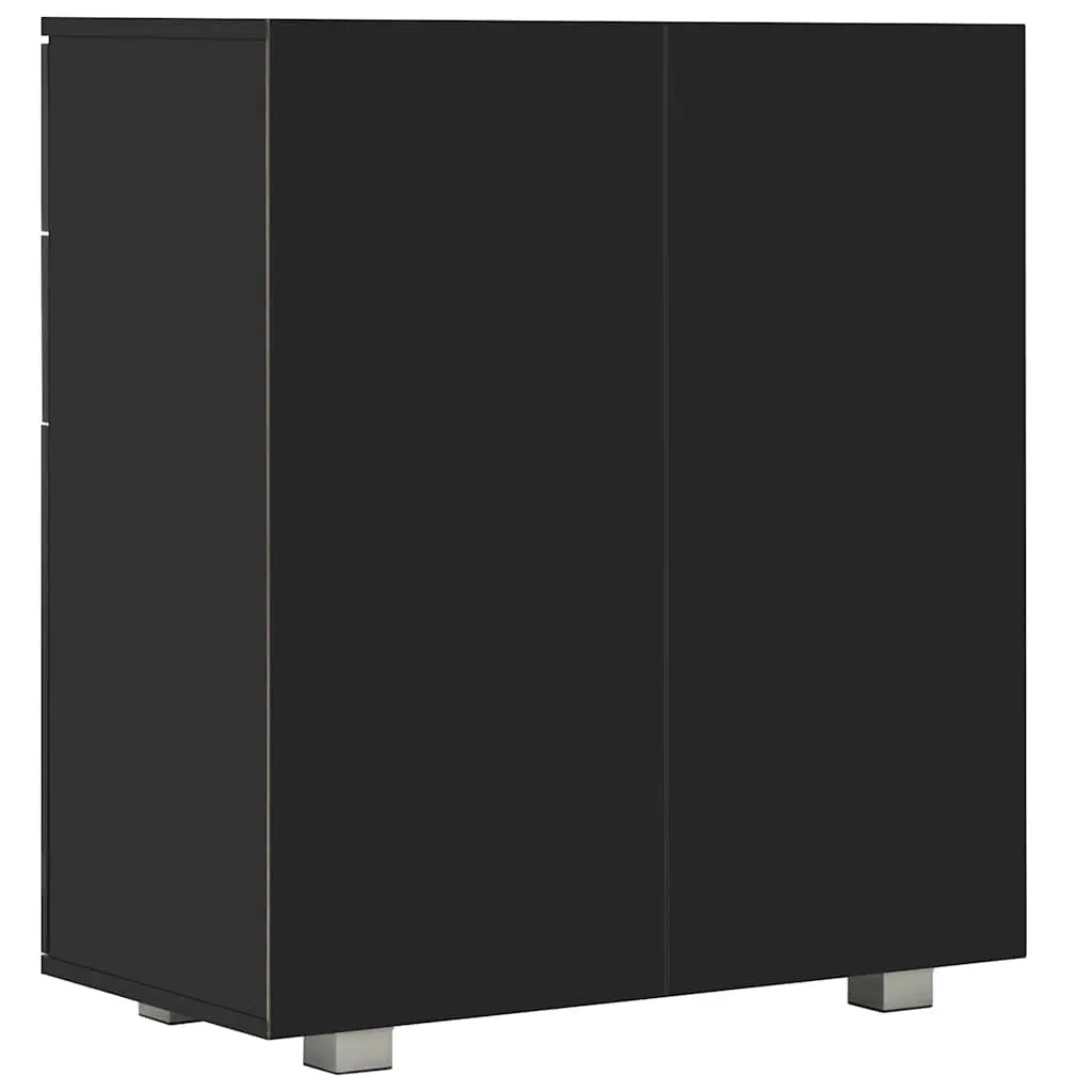 High Gloss Black Sideboard Engineered Wood 2 Doors 2 Drawers Storage Cabinet