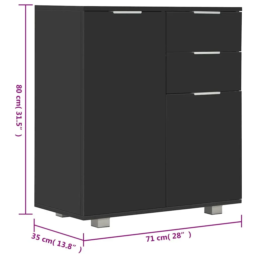 High Gloss Black Sideboard Engineered Wood 2 Doors 2 Drawers Storage Cabinet