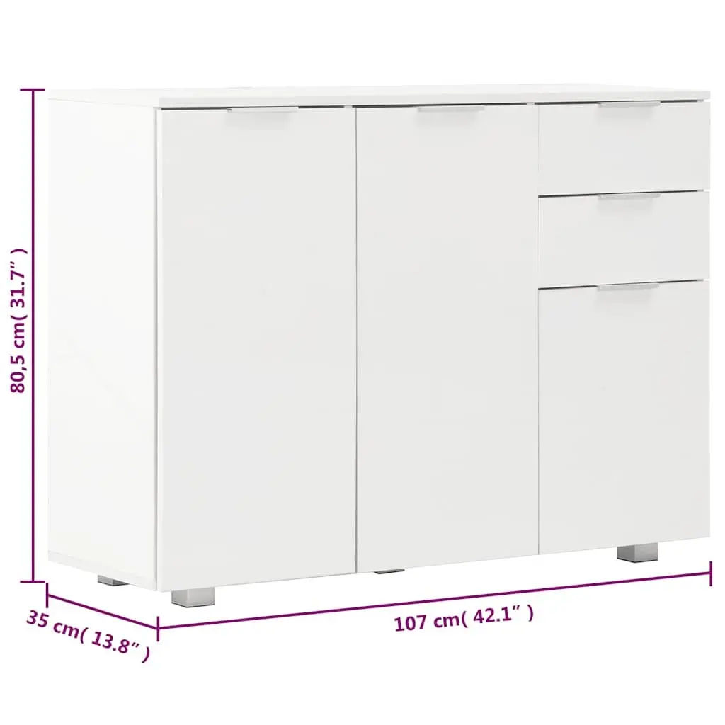 Sideboard White High Gloss 2 Drawers 3 Doors Storage Cabinet Living Room