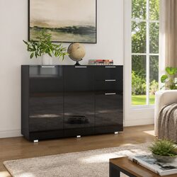 High Gloss Black Sideboard Storage with Drawers and Doors