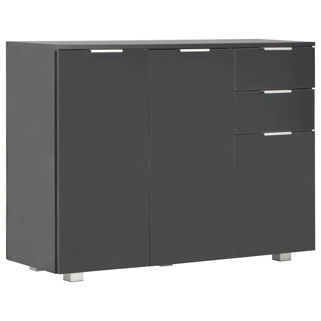 Sideboard Black 107x35x80.5cm High Gloss Storage Cabinet with 2 Drawers and 3 Doors