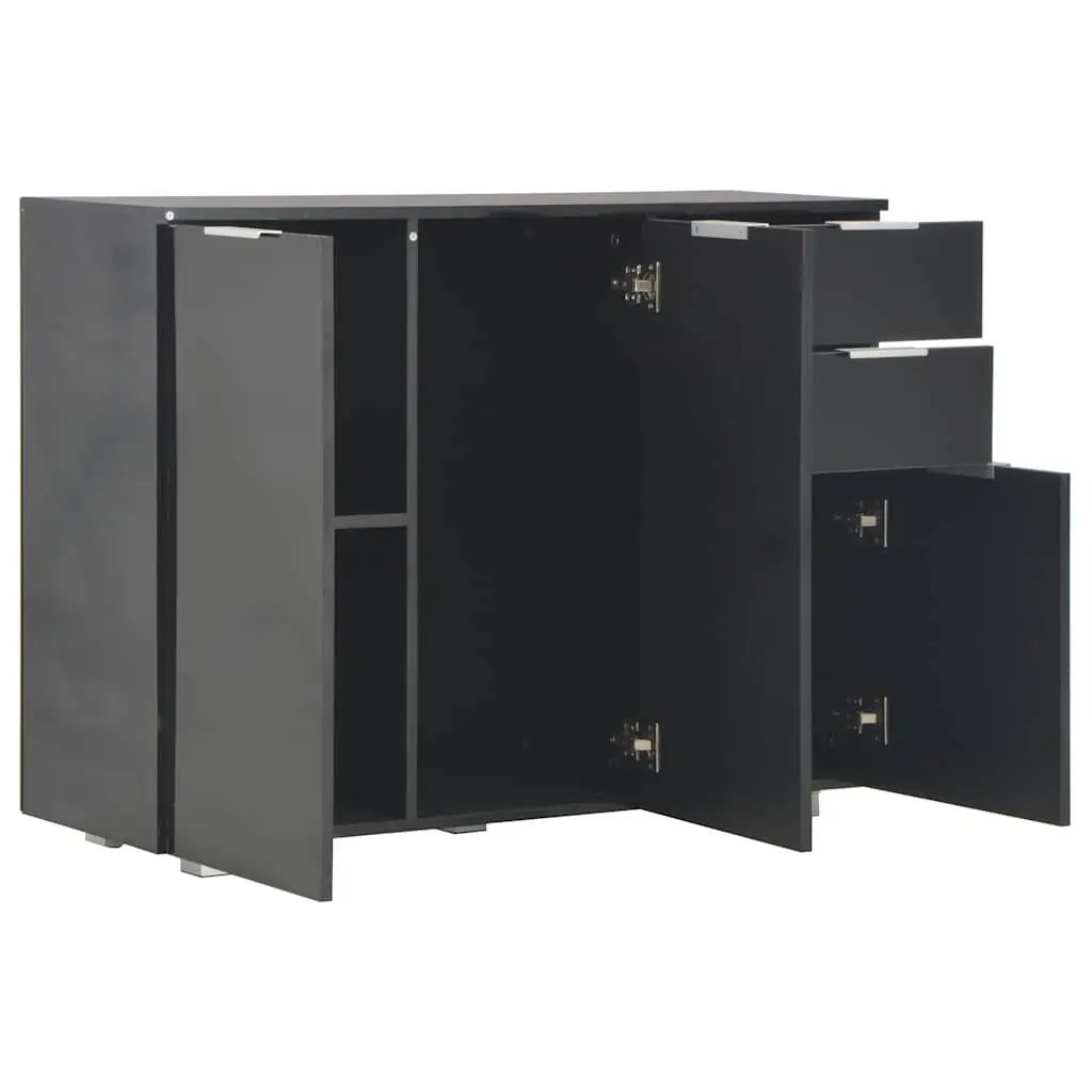 Sideboard Black 107x35x80.5cm High Gloss Storage Cabinet with 2 Drawers and 3 Doors