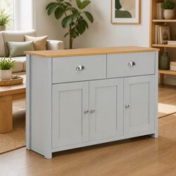 Grey Storage Cabinet with 2 Drawers & 3 Doors