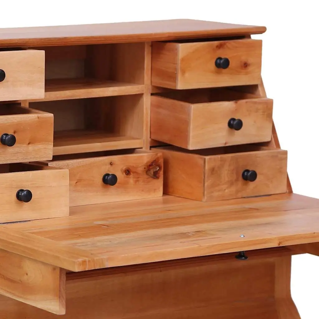 Secretary Desk Brown Solid Wood Flip Writing Board with Storage Drawers