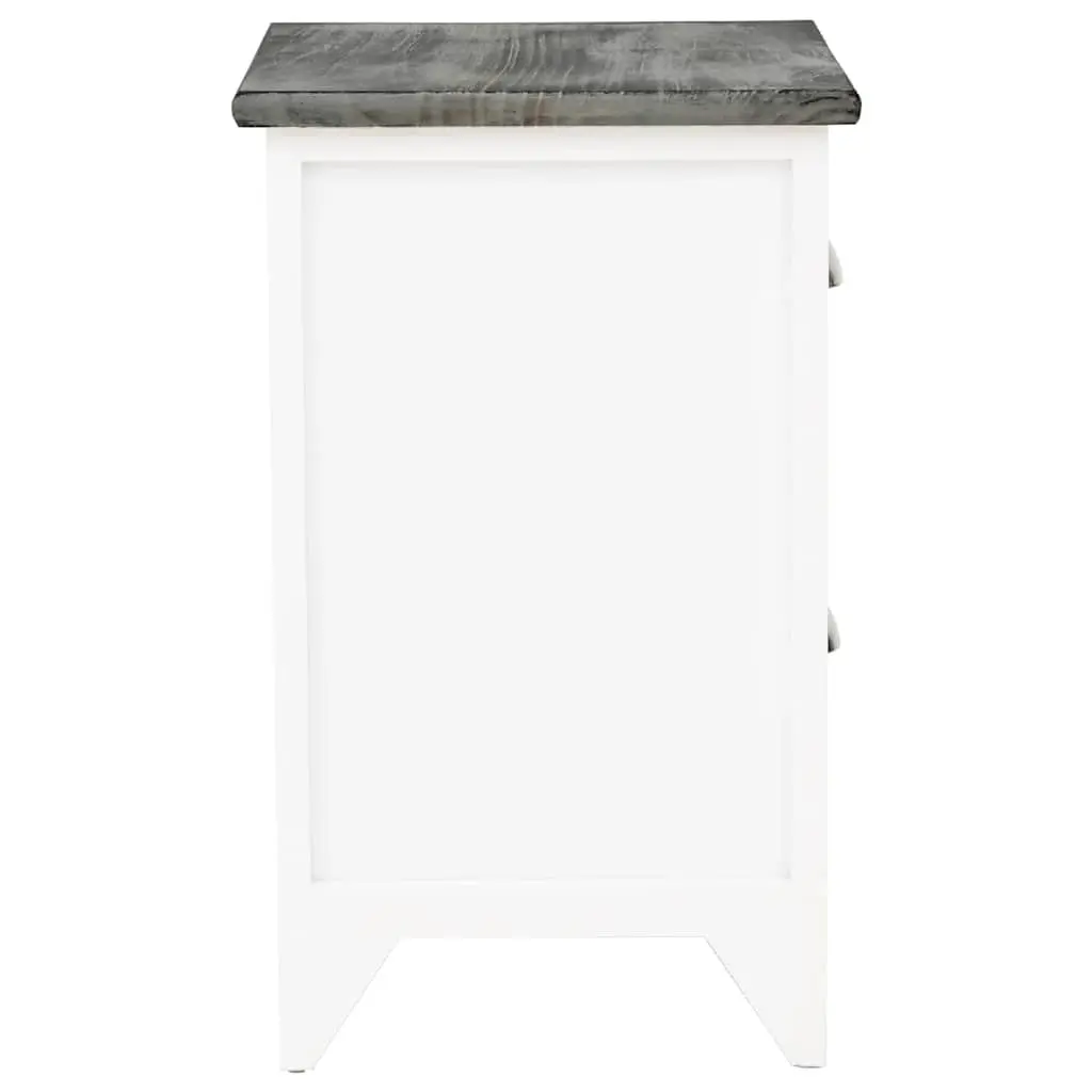 Grey White Nightstand Paulownia Wood 2 Drawer Compact Storage Bedside Table