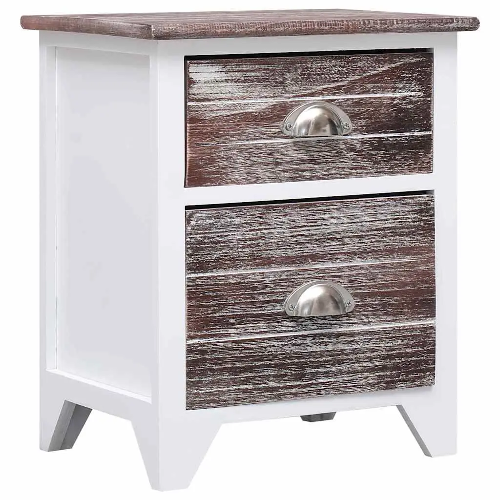 Bedside Table Nightstand 2 Drawer Brown White Bedroom Furniture Storage Cabinet