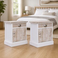 Compact Paulownia Wood Nightstand Duo in White