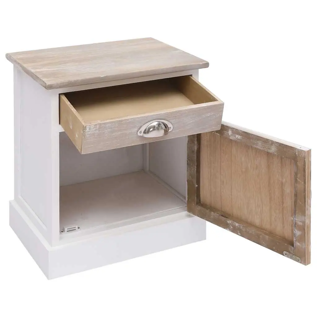 Bedside Cabinet White Paulownia Wood Storage Drawer Door Set of 2
