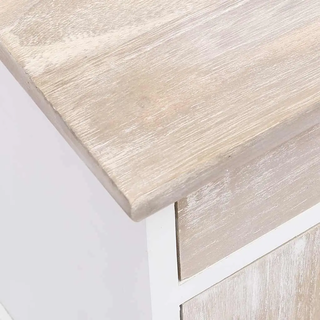 Bedside Cabinet White Paulownia Wood Storage Drawer Door Set of 2