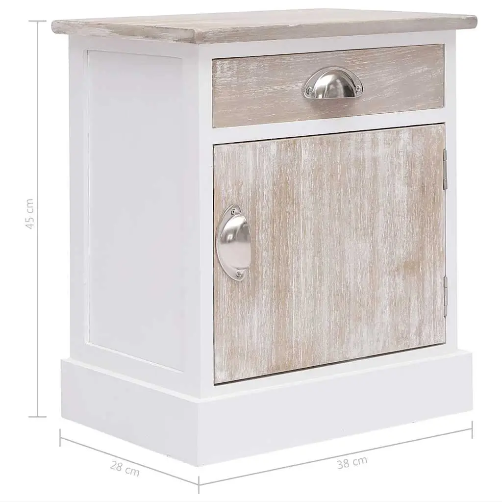 Bedside Cabinet White Paulownia Wood Storage Drawer Door Set of 2