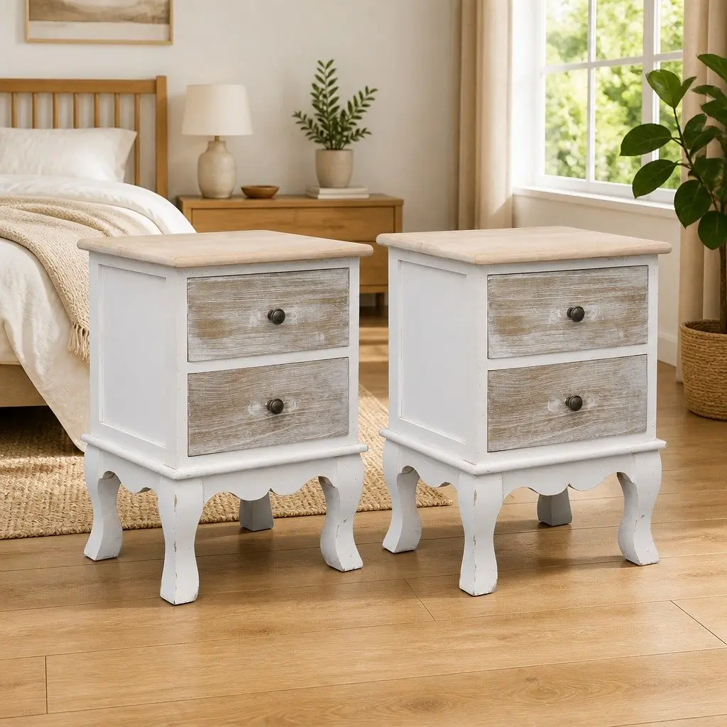 Bedside Cabinets White 35x30x50 cm 2 Drawers Storage Nightstands