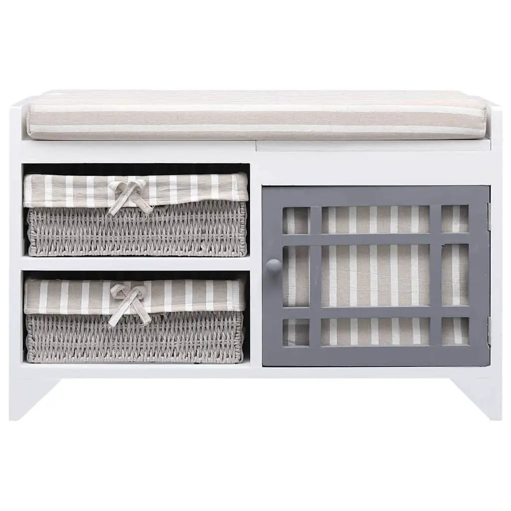 Hall Bench White Paulownia Wood 70 x 33.5 x 45 cm Storage with Cushion and Drawers