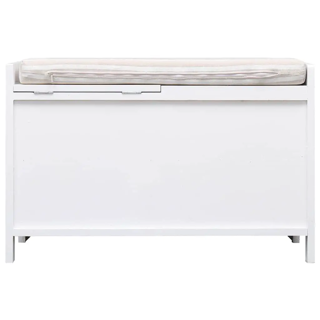 Hall Bench White Paulownia Wood 70 x 33.5 x 45 cm Storage with Cushion and Drawers