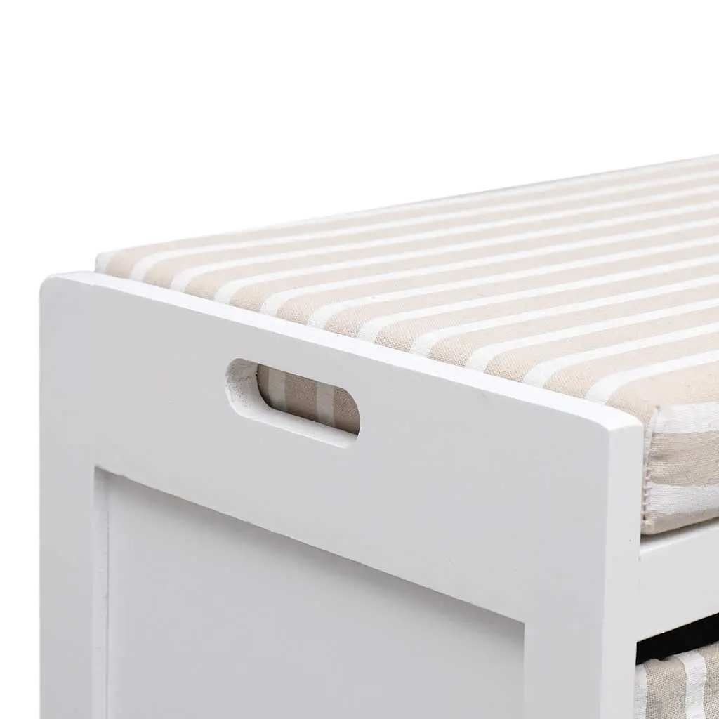 Hall Bench White Paulownia Wood 70 x 33.5 x 45 cm Storage with Cushion and Drawers