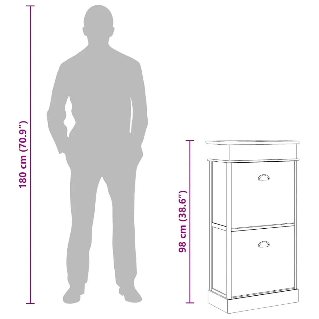 Shoe Cabinet Grey Wooden 50x28x98cm Organiser
