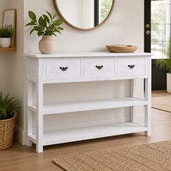 Wooden Sideboard White Storage Cabinet 3 Drawers 2 Shelves Buffet Furniture