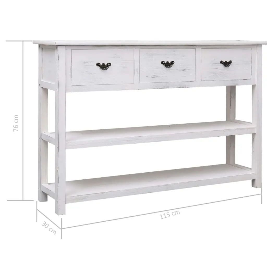 Wooden Sideboard White 115 x 30 x 76 cm 3 Drawers 2 Shelves Storage Cabinet