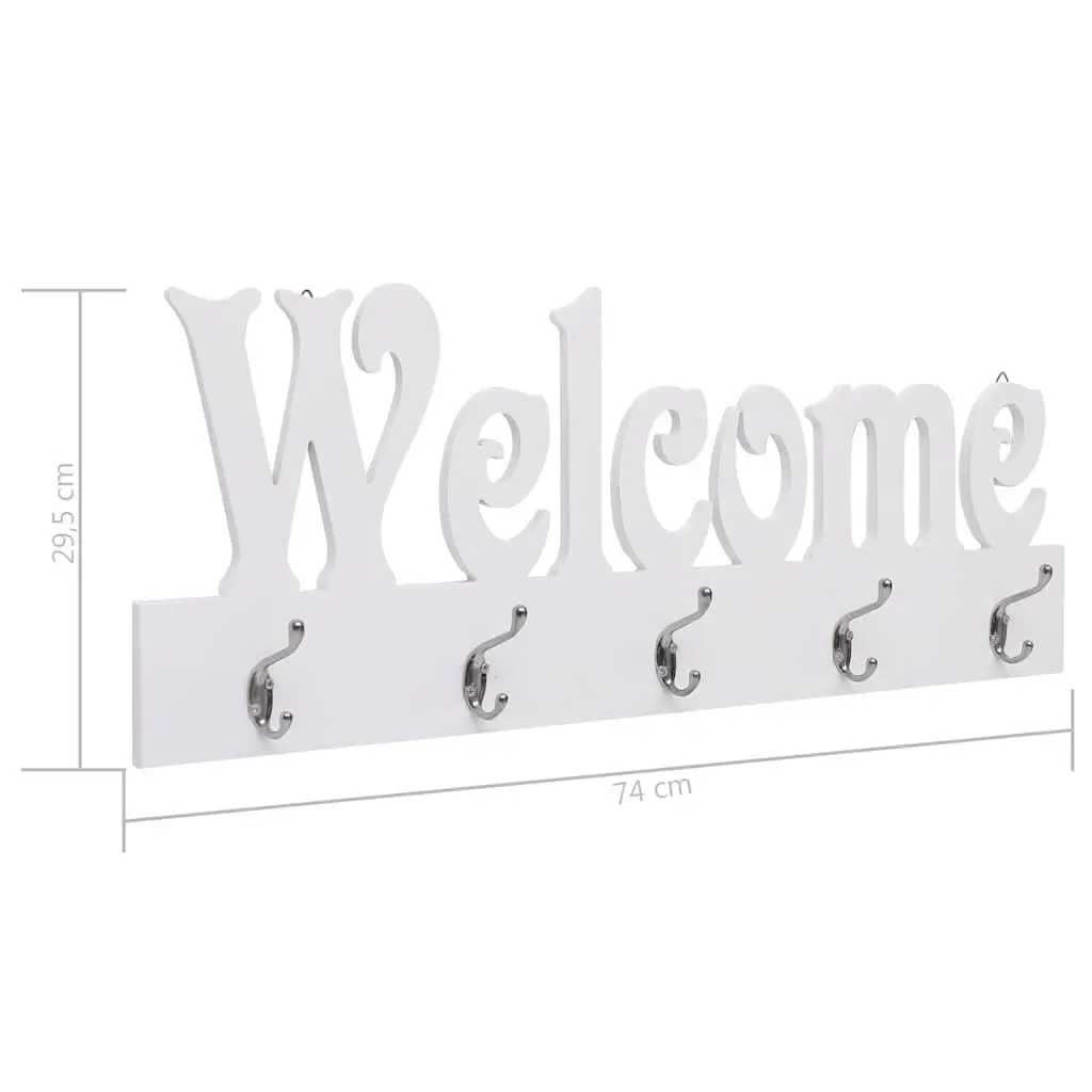 Wall Mounted Coat Rack Welcome Lettering 5 Hooks Home Entryway Storage Organiser