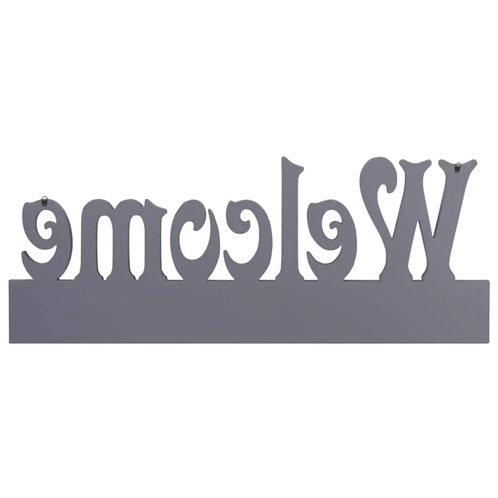 Wall Mounted Coat Rack Grey 74 x 29.5 cm 5 Hooks with Welcome Lettering