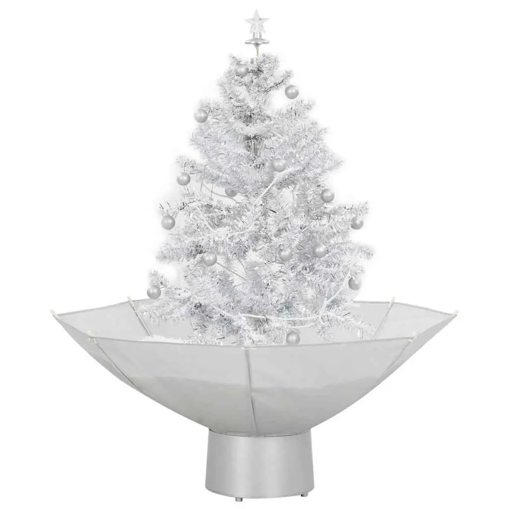 White Snowing Christmas Tree with Lights Baubles Ornaments Umbrella Base 75cm