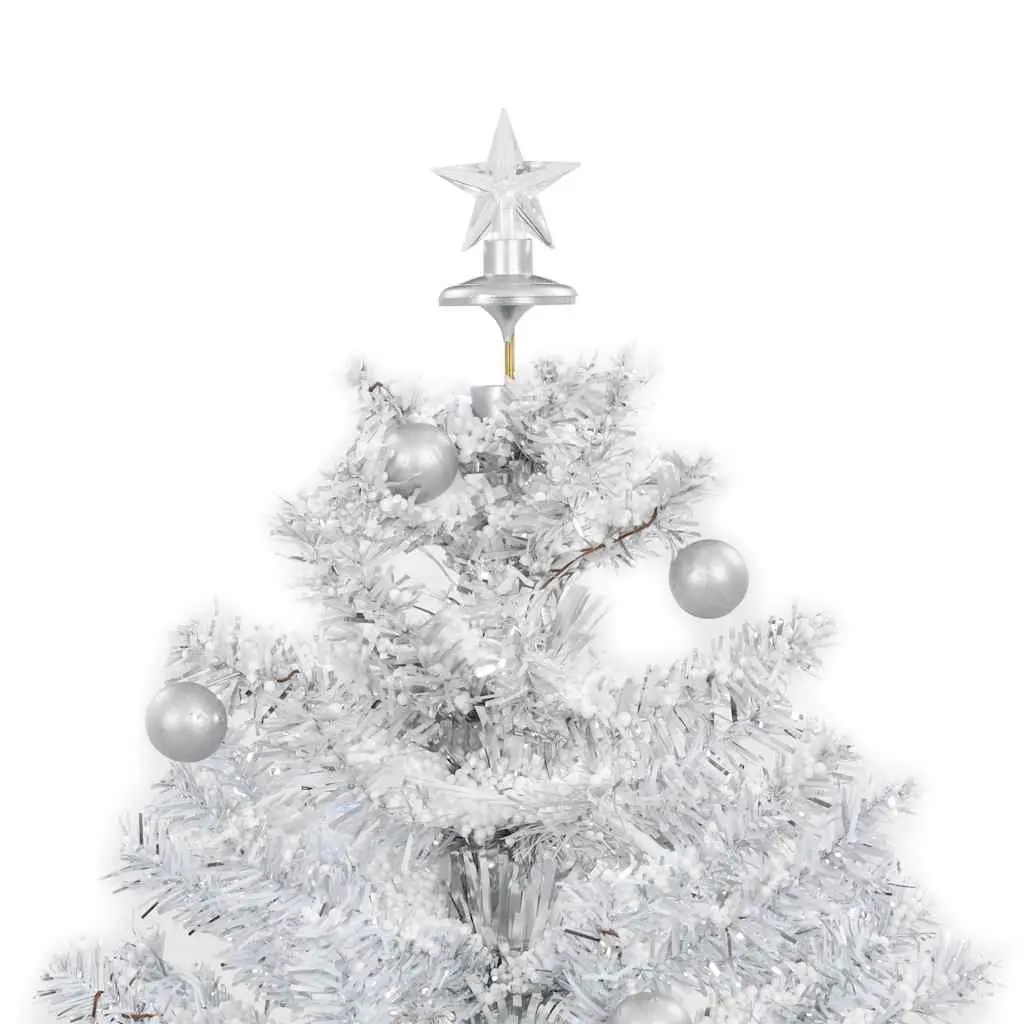 White Snowing Christmas Tree with Lights Baubles Ornaments Umbrella Base 75cm