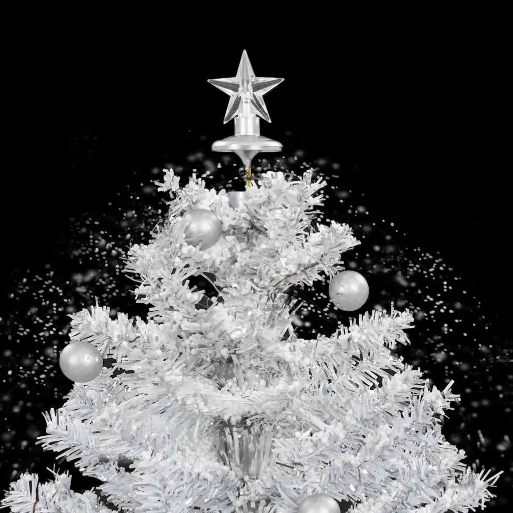 White Snowing Christmas Tree with Lights Baubles Ornaments Umbrella Base 75cm