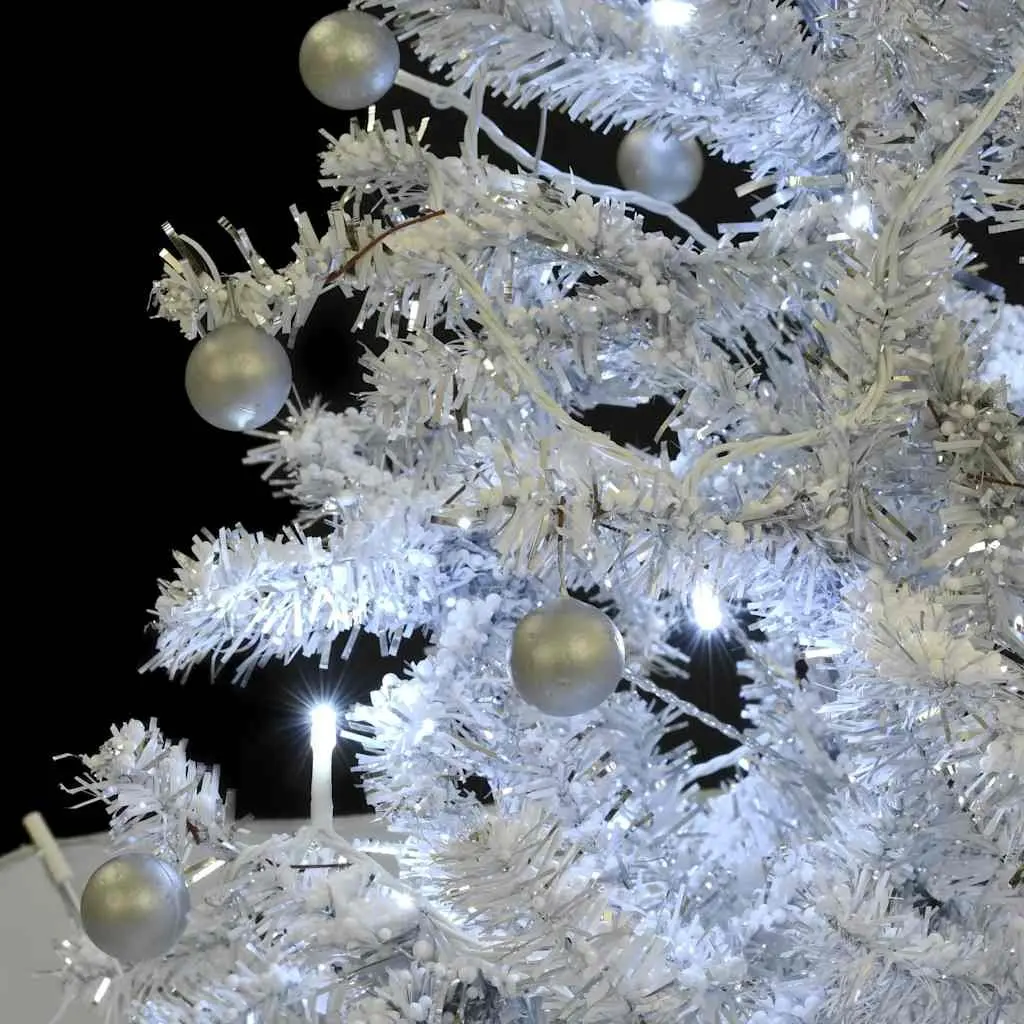 White Snowing Christmas Tree with Lights Baubles Ornaments Umbrella Base 75cm
