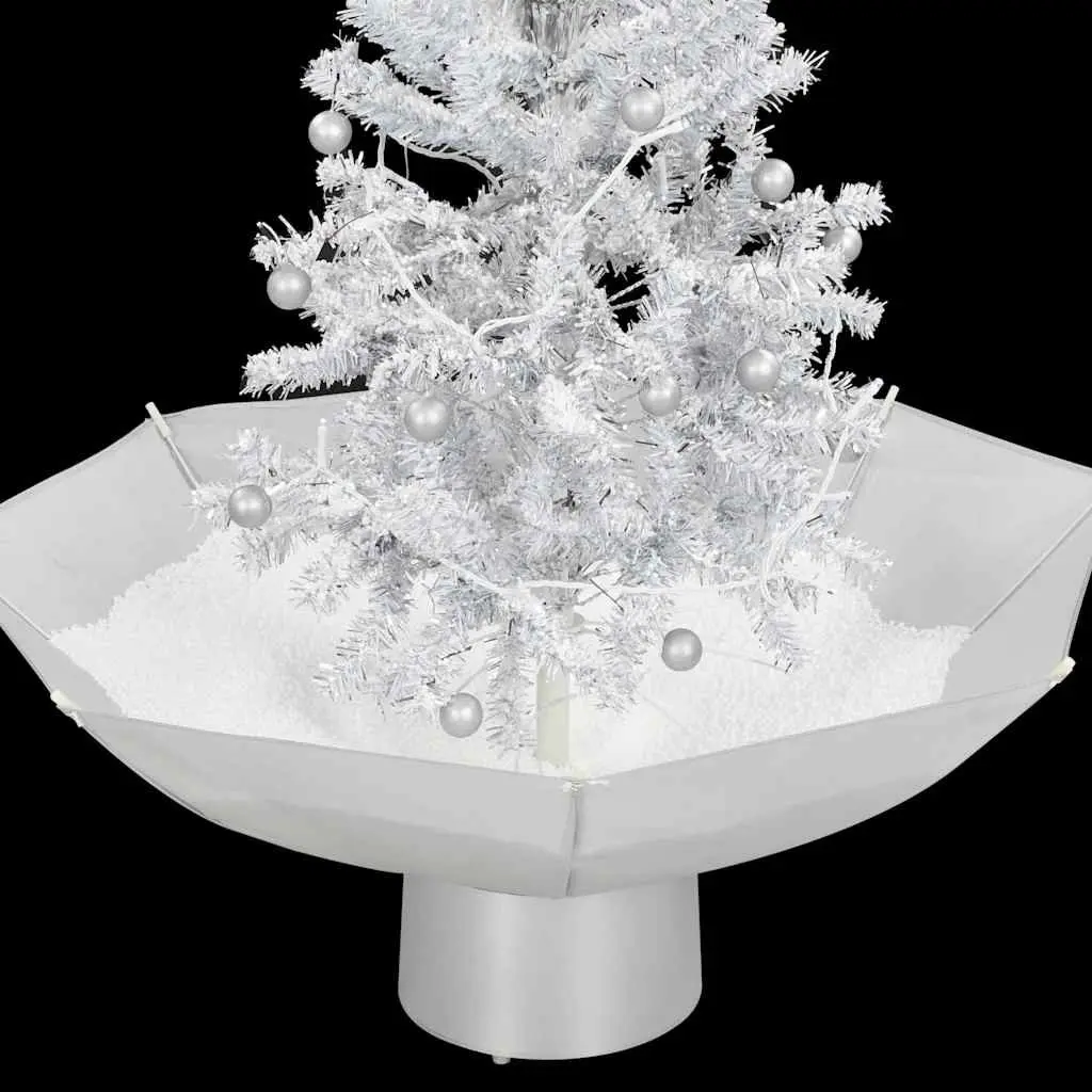 White Snowing Christmas Tree with Lights Baubles Ornaments Umbrella Base 75cm