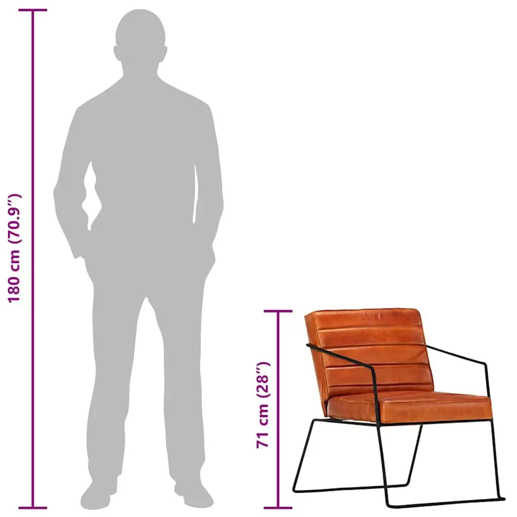 Real Leather Armchair Brown Lounge Chair Comfortable Reading Relaxing Living
