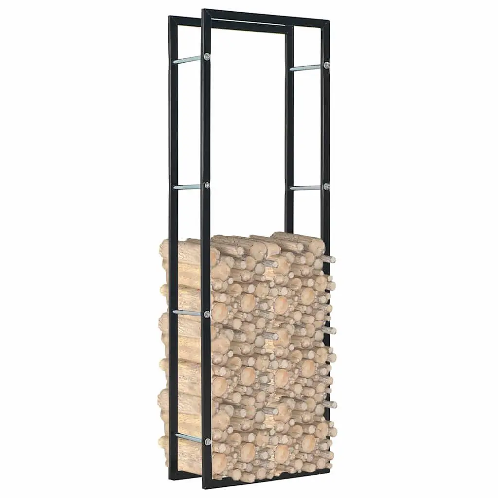 Firewood Rack Black Steel Heavy Duty Rectangular Storage
