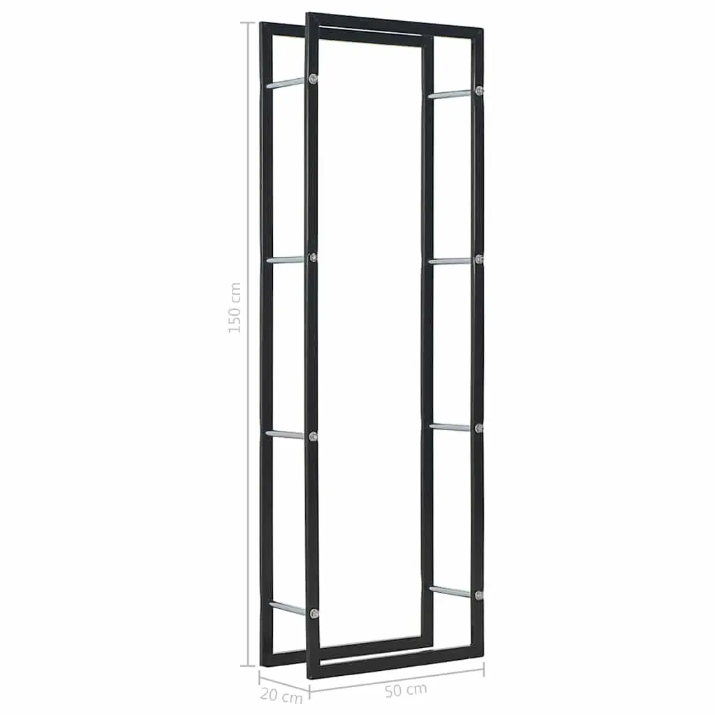 Firewood Rack Black Steel Heavy Duty Rectangular Storage