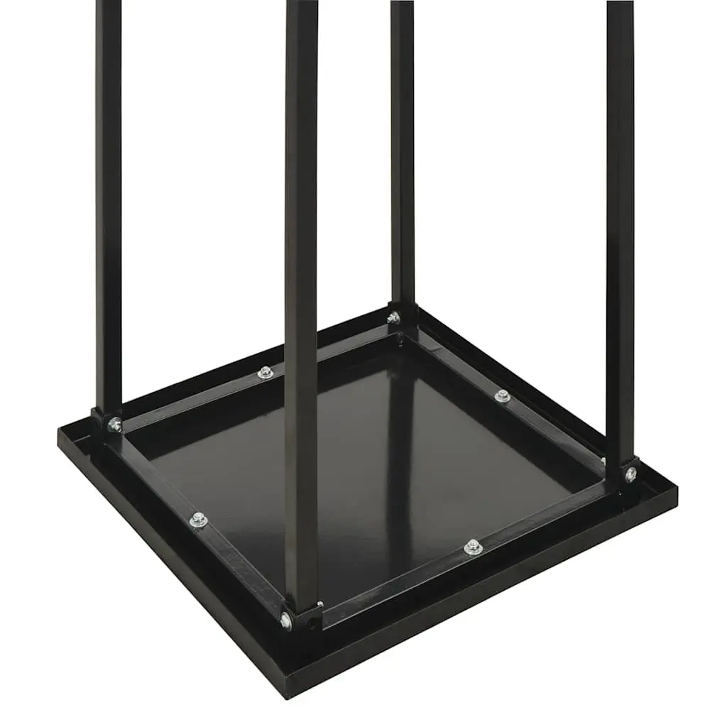 Firewood Rack Black Rectangular Steel Holder with Base