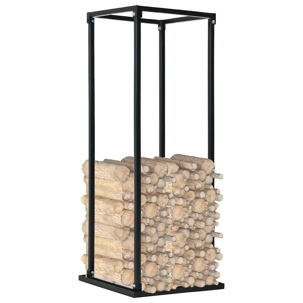 Firewood Rack Black Rectangular Steel Holder with Base