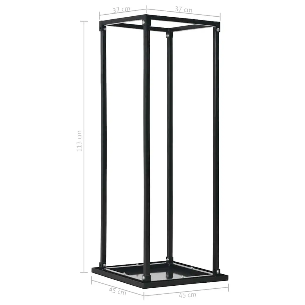 Firewood Rack Black Rectangular Steel Holder with Base