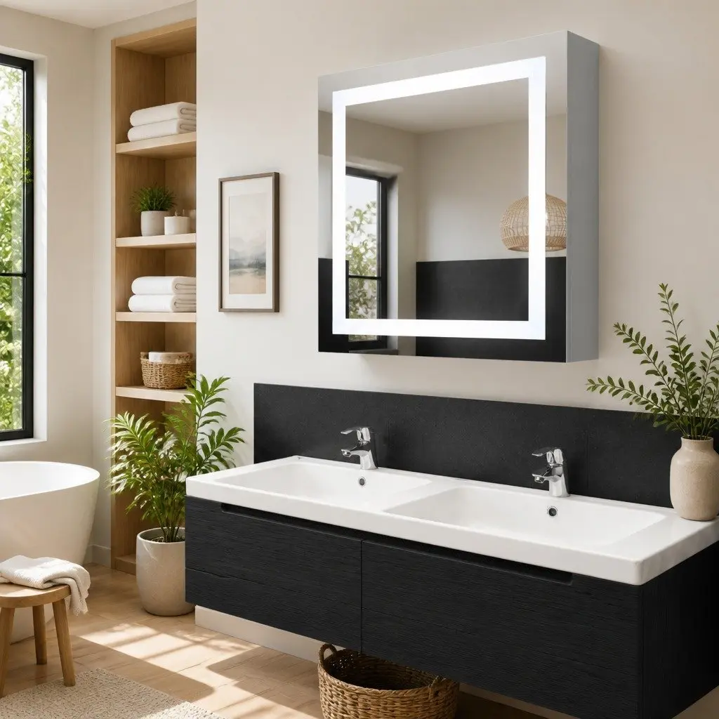LED Bathroom Mirror Cabinet White 50x13x70cm Wall Mount with Integrated LED Lighting and Multiple Shelves