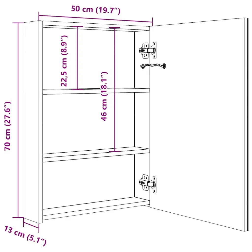 LED Bathroom Mirror Cabinet 50x13x70cm Wall Mounted Vanity Storage White