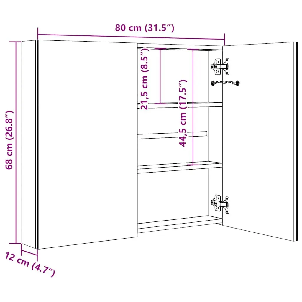 LED Bathroom Vanity Mirror Cabinet Wall Mounted Storage White 80x12.2x68cm