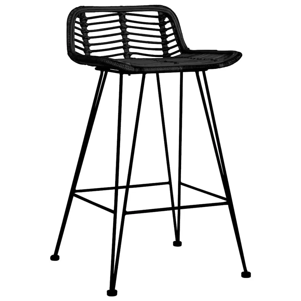 Bar Stools Black Rattan 2 Piece Seating Kitchen Counter Pub Chairs
